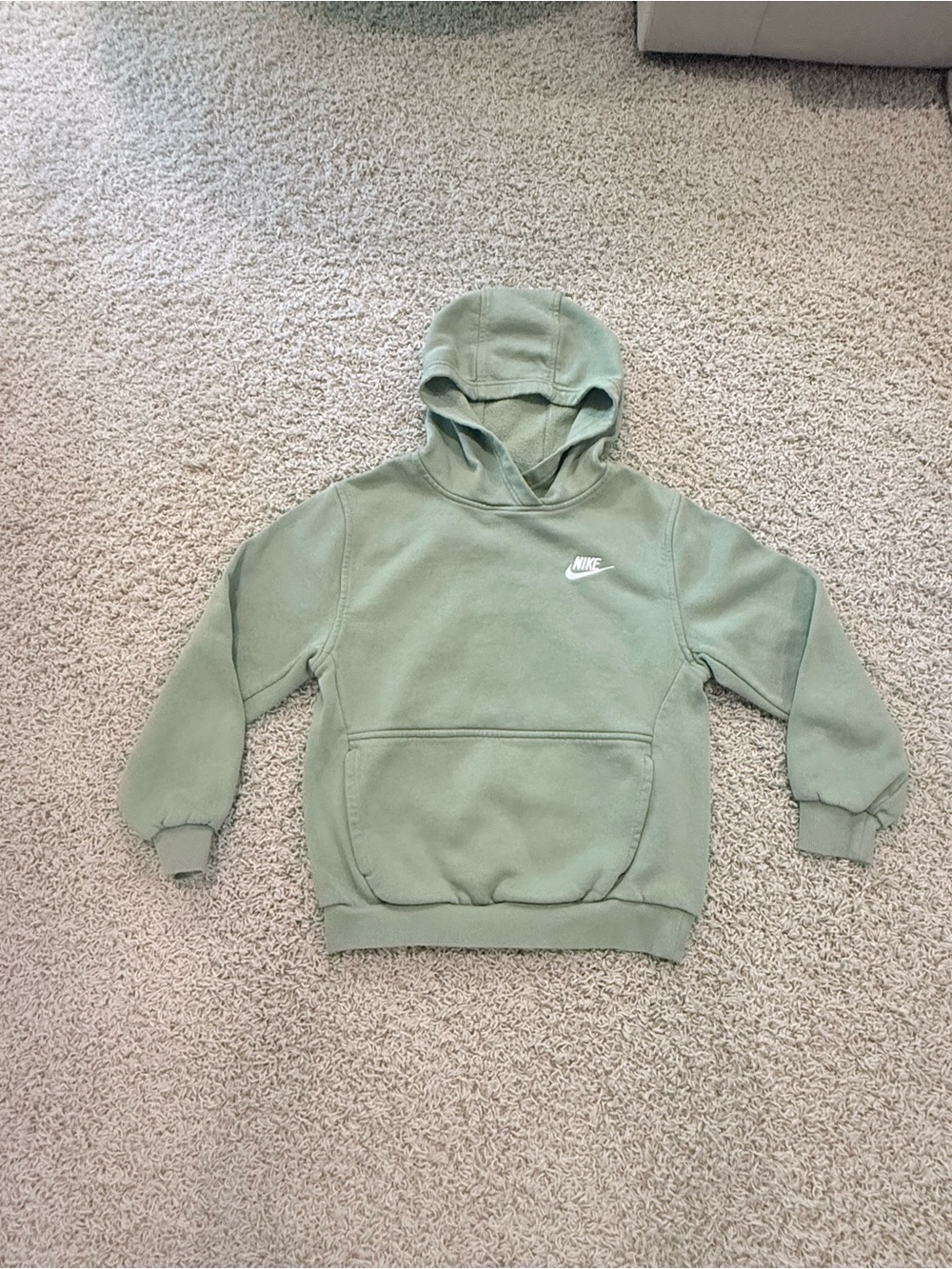 Nike Kids Sage Green Pullover Hoodie with White Logo